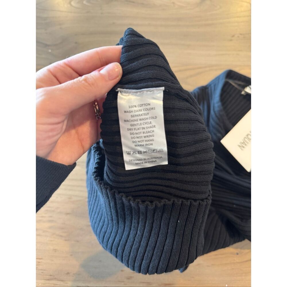 Anna Quan Zali Dress 10 Black Ribbed Knit One Shoulder Cutout Mini Bodycon NWT - Picture 13 of 13